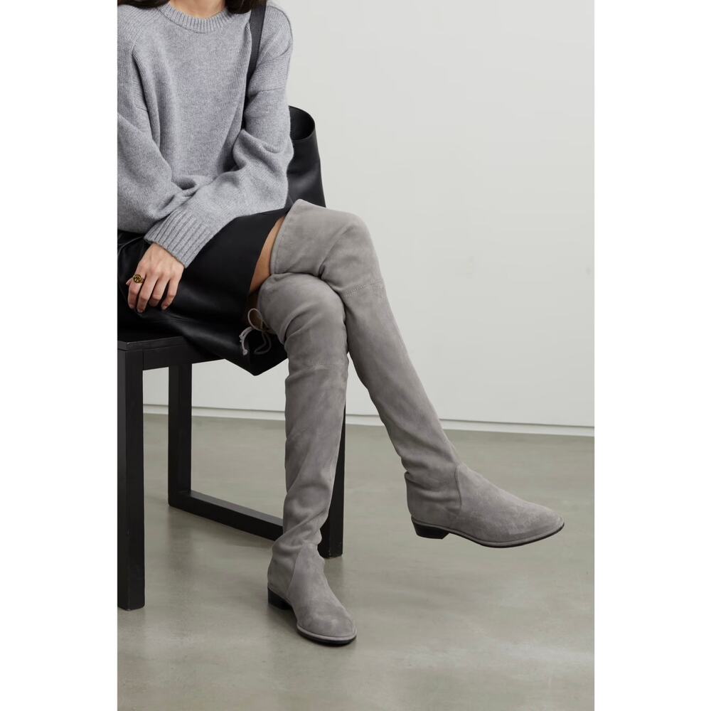 Stuart Weitzman Lowland Over-the-Knee Suede Boots Grey Size 7.5 OTK Minimalist - Picture 2 of 10
